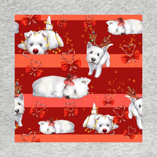Christmas Westies red pattern by ArtInPi